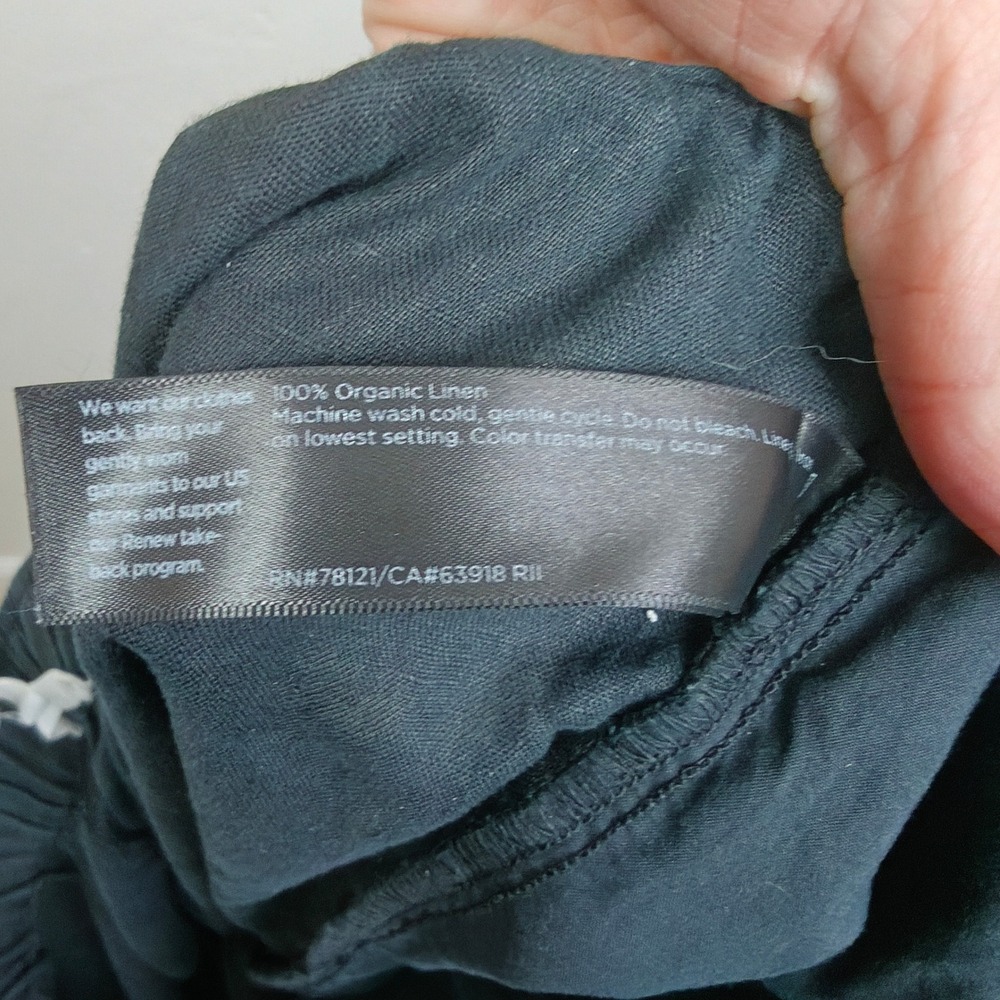 Eileen Fisher Women Pants Large Black Organic Linen Elastic Waist Wide Leg - Picture 7 of 8